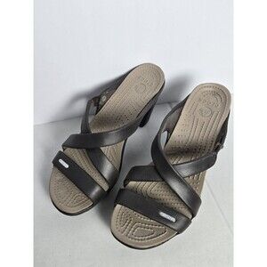 Crocs Cyprus IV Chocolate Brown Heeled Strappy Slip On Sandals Women’s Size 9